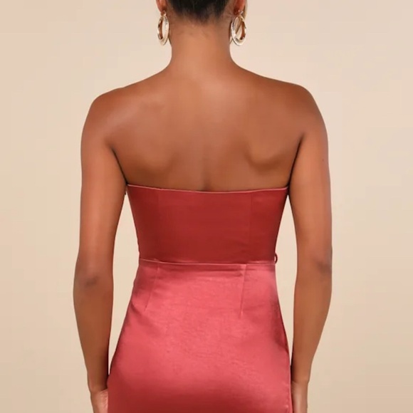 Enticing Aesthetic Rusty Rose Satin Laceup Strapless Mini Dress - Picture 2 of 10